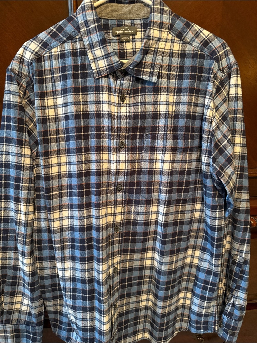 Eddie Bauer Boys Blue Plaid Flannel Shirt Size XL